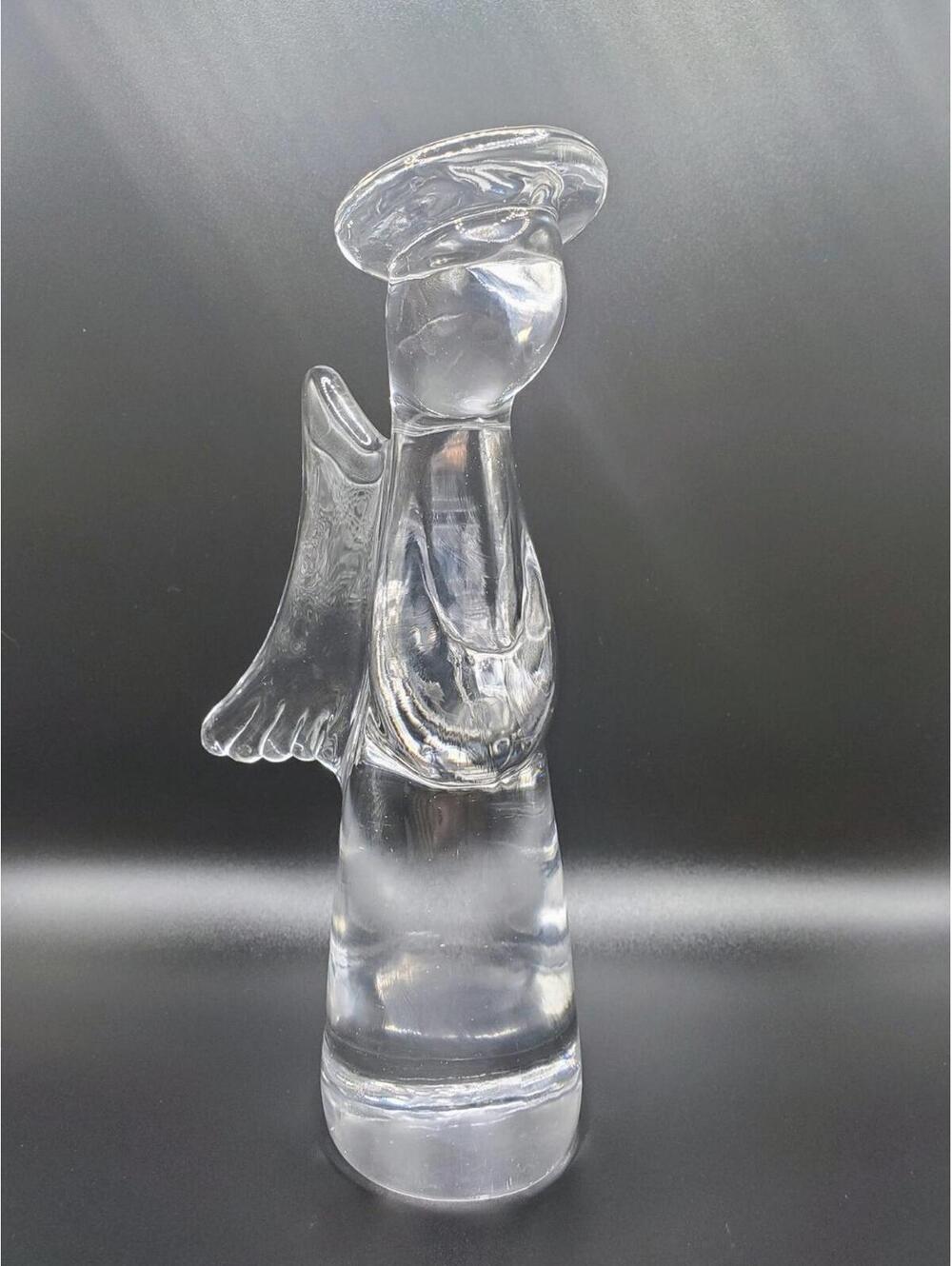 Vintage Hand Blown Clear Art Glass Praying Angel Figurine 7.25”
